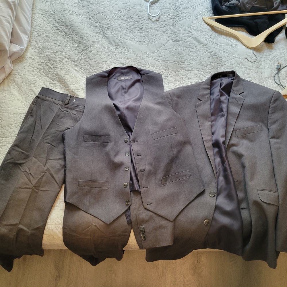 Kenneth Cole Reaction Gray 3 Piece Suit Timeless Elegance
